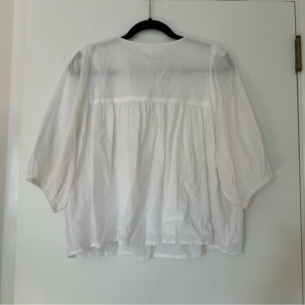 India Collection Emerson Fry Organic Cotton Embroidered Tie Front Top Womens - Picture 10 of 14